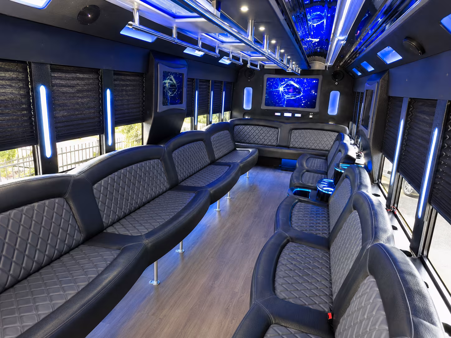 Group beside a Mercedes Sprinter limo in Cary