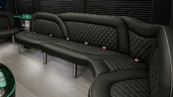 Interior of Charter Bus Company Apex's 14 Passenger Sprinter Limousine in Apex