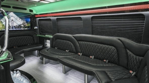 Interior of Charter Bus Company Greensboro's 15 Passenger Party Bus in Greensboro