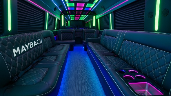 Interior of Charter Bus Company Apex's 25 Passenger Party Bus in Apex
