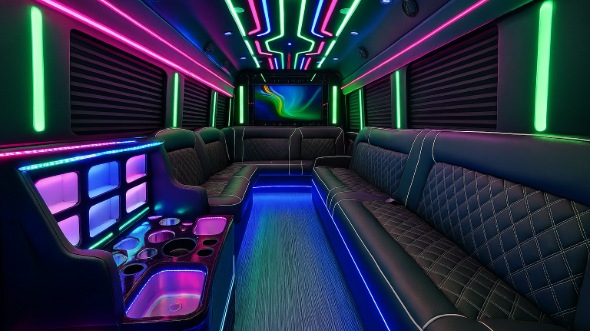 Interior of Charter Bus Company Greensboro's 25 Passenger Party Bus in Greensboro
