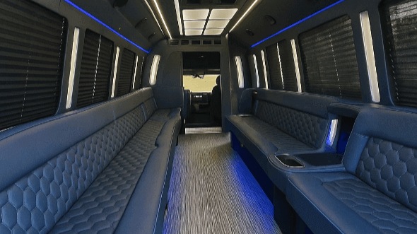 Interior of Charter Bus Company Wake Forest's 40 Passenger Party Bus in Wake Forest