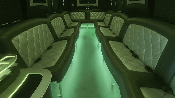 Interior of Charter Bus Company Wake Forest's 50 Passenger Party Bus in Wake Forest